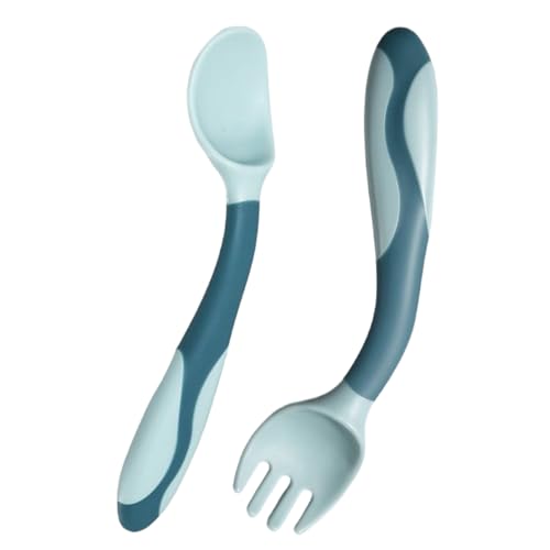 zjhukfmc Cuchara Y Tenedor Para Bebé - Cuchara Y Tenedor De Alimentación De Silicona,Cubiertos Primera Etapa Con Diseño Ergonómico Para Alimentación Sólida Infantil