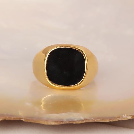 Natural Black Onyx Men's Ring 14k Gold Plated Men's Wedding Anniversary Engagement Ring Gemstone Gold Signet Ring Jewelry Gift for Him Sterling Silver Handmade Ring - Image 3