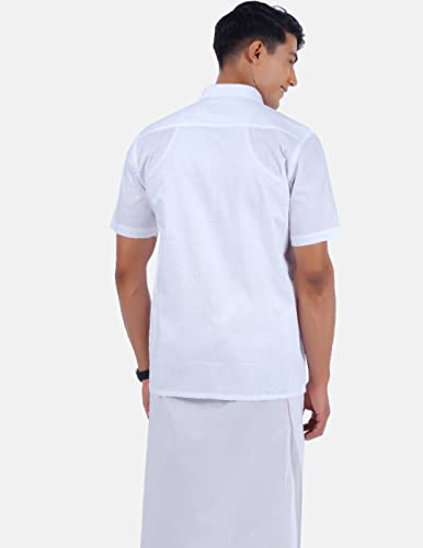 Image of RAMRAJ COTTON Men White Half Sleeve Shirt Crafted For Comfort| Durability| And Timeless Everyday Style