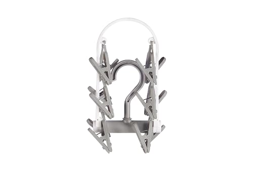Image of Cloth Drying 12 Clips,360 Degree Portable and Foldable Clips,Baby Clothes Hanger, Clothes Drying Stand,Indoor Clothes Space Saving Hanger, Travel Safe (Grey)