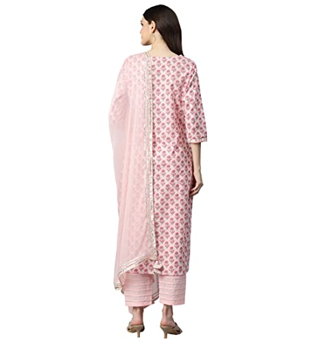 Image of Divena Pink Cotton Straight Kurta Pant Set With Dupatta