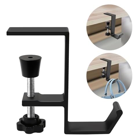 Desk Mount Bag Holder Hook Clamp,On Backpack Hanger Portable Desk Mount Headphones Holder for Reduce Desk Clutter Table Desk Table Hanging Storage (Black) Cover