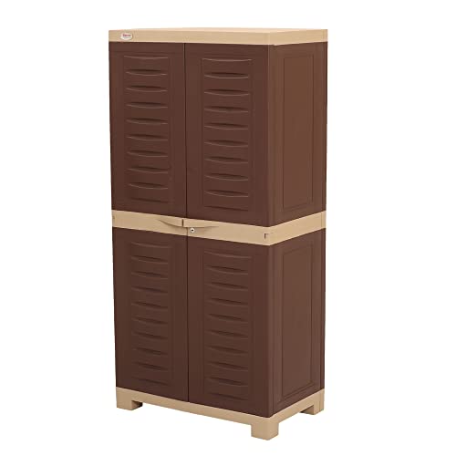 Image of Supreme Furniture Fusion 02 Multipurpose Plastic Cupboard | 40-Months Warranty* | 2 Door Tall Storage Cabinet with 3 Adjustable Shelves | Big Waterproof Organiser for Living Room | DIY | Brown Beige