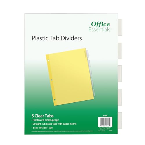 Office Essentials Insertable Dividers, 8-1/2'x11', 5 Tab, Clear Tab, Buff Paper, 1 Set (11466)
