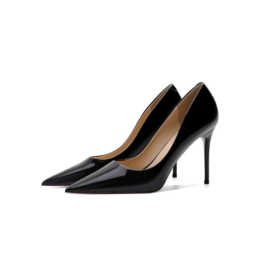 Chaussures de travail en cuir véritable noir à talon fin pointu taille 39 - 2