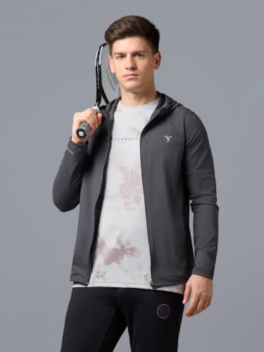 Image of TECHNOSPORT Men's Regular Fit Jacket with Zip Pockets, TS FLEXI Lightweight Windproof Quick Dry Full Sleeve Jacket for Gym Running and Travel