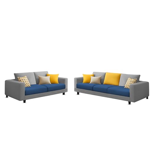 Image of Galib 3+2 Seater Sofa Set for Living Room (Blue Grey Fabric) Premium Fabric Sofa Set