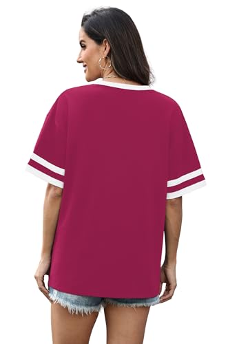 Image of WIHOLL Womens T Shirts Loose Fit Short Sleeve Tees V Neck Color Block Summer Tops 2026 Fashion S-4XL