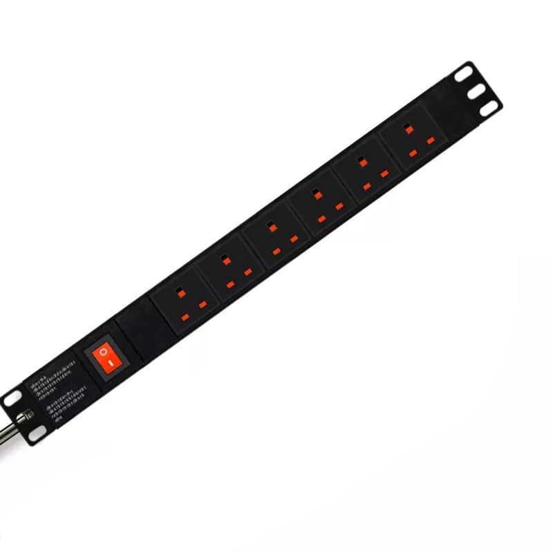 DKURVE 6 WAY PDU Power Distribution Unit Strip Network Cabinet Rack 13A UK Electric Outlets Plug Socket Switch 2m Extension Cord