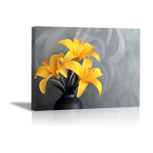 Toile jaune moutarde 60x90cm encadrée au style vase sombre mat pour intérieur épuré