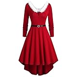 Damen Weihnachten Kleider Damen Party Elegant Weihnachtsmann Kostüm Samt Kleid Miss Schulterfreies Kleid Santa Claus Kostüm Langarm Weihnachtskleider Weihnachtsfrau Kleid Tunika