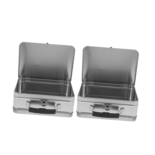 HOLIDYOYO 2 Juegos Caja De Portátil Metálica Contenedor De Almuerzo De Metal Titular De Almacenamiento De Alimentos Contenedor Metálico Silver Hojalata 2 Piezas * 2