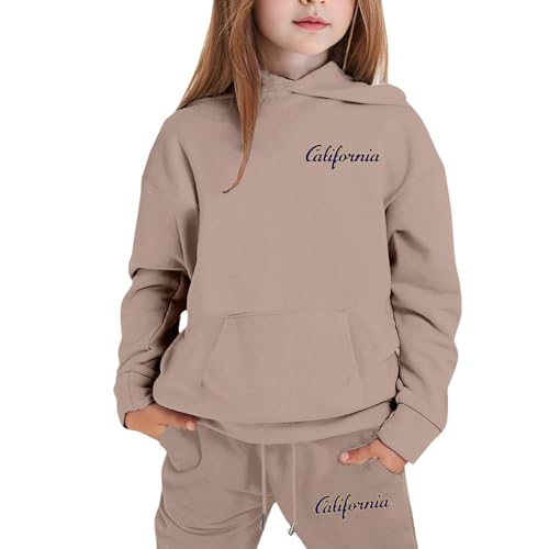 Generisch - Generisch Ensemble 2 pièces pour filles avec imprimé lettres, sweat à capuche et pantalon de jogging, survêtement décontracté, sweat-shirt, pantalon, vêtements de jeu, kaki, 13-14 ans