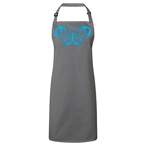 Tablier cuisine premium gris grand format lavable motif papillon