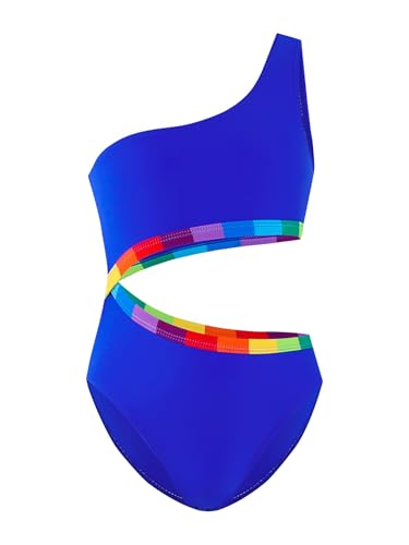 Hedmy Kids Girls One Piece Swimsuit One Shoulder Sleeveless Swimwear Cut Out Bathing Suit Hollow Out Beachwear