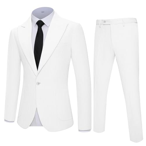 Mens Suit Slim Fit 2 Piece Beach Wedding Outfit Suits for Men Summer Lightweight Blazer Pants Set