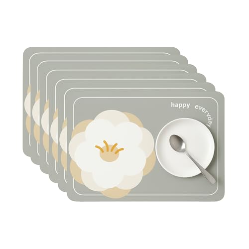 Image of YELONA Leather Dining Table Placemats Set of 6 - Waterproof, Heat Resistant, Anti-Slip, Easy to Clean Table Mats for Dining Table, Kitchen & Home Decor (Cool Grey, 40 x 30 cm)
