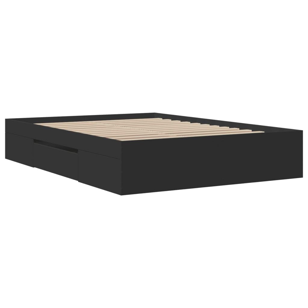 Bettgestell Schwarz 120 x 190 cm mit Stauraum und Lattenrost Modernes Design aus Holzwerkstoff für Jugendzimmer Erstwohnung und Gästezimmer
