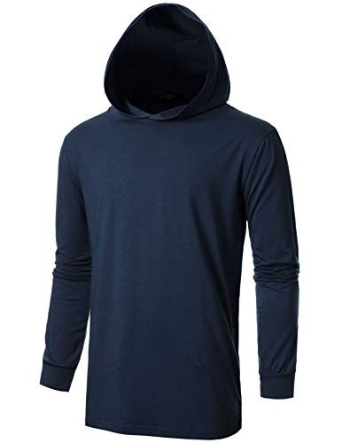 GIVON Mens Slim Fit Long Sleeve Lightweight Tri-Blend Echo Cotton Pullover Hoodie /DCF310-NAVY-S