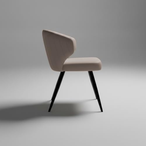Image of Finch Fox Shree Faux Leather Living Room Dining Chair in Beige Color with Black Powder Coated Metal Legs