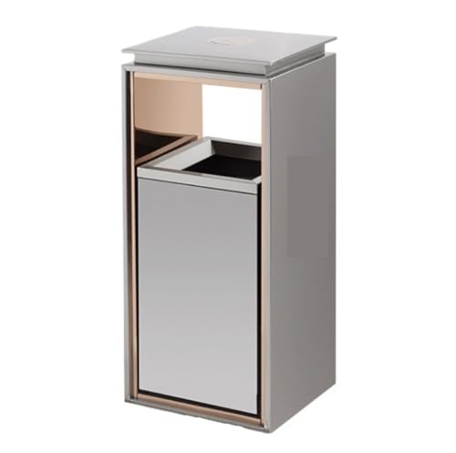Commercial Outdoor Trash Can with Ashtray - Stainless Steel Hotel Lobby Garbage Bin for Elevator & Entrance - Durable Brown Vertical Waste Container