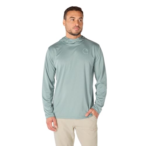 Carhartt Mens Force Sun Defender Lightweight Long-Sleeve Hooded Logo Graphic T-Shirt Green Slate Heather Large