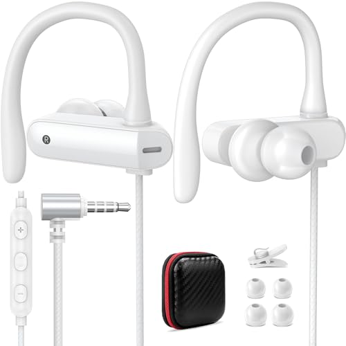 4FT Wired Earbuds for Chromebook Laptop, 3.5mm Jack Plug Over Ear Hook Headphones for PC Student Kid School, Noise Isolate HiFi Stereo Audio Wrap Around Earphones In Ear Headset for Moto G Stylus 2024