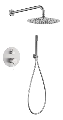 GALYON IMEX Robinet mitigeur de douche encastré série Monza, finition nickel brossé, pulvérisateur en acier inoxydable S.304 Ø25 cm, cartouche céramique...