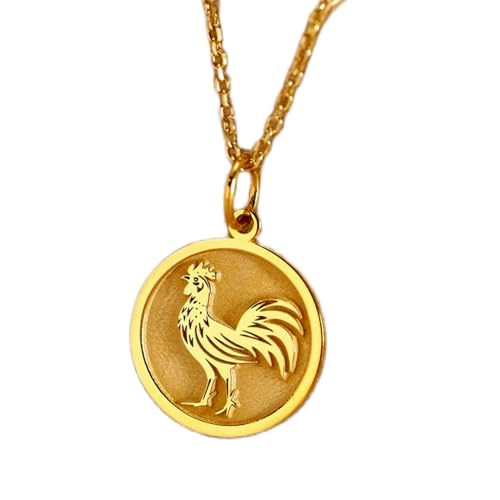 Collier pièce de monnaie coq gravé LKBEADS | Bijou en argent sterling plaqué or chic