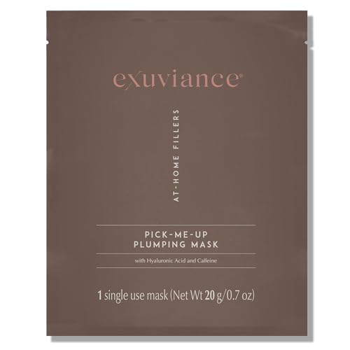 EXUVIANCE Pick-Me-Up Plumping Mask with Pure Hyaluronic Acid and Caffeine for Instant Plumping Hydration - Reveal Smooth Supple and Luminous Skin For All Skin Types - Single Use Sheet Mask 0.7 oz