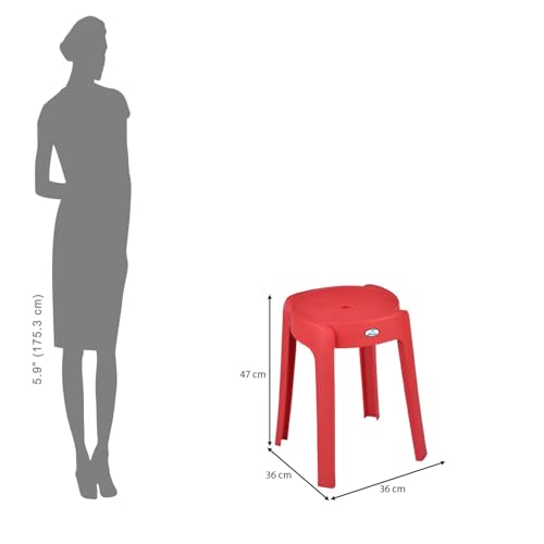 Image of Nilkamal Twist Sturdy and Durable Plastic Seating Stool | for Living Room, Bedroom, Bathroom, Kitchen, Office | Bright Red