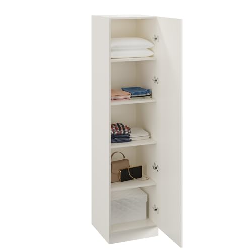 Image of Burlyworth Fanciable Engineering Wood Wardrobe Almirah for Clothes with 1 Door | Single Door Cabinet Closet Organizer | Multipurpose Cupboard for Bedroom Living Room | 43 x 42 x 180 CM (White)