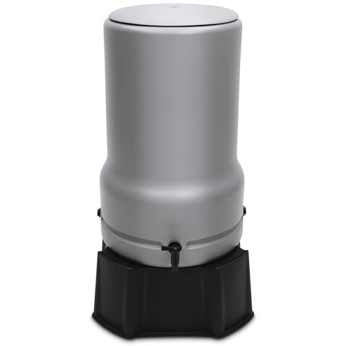 YourCasa Serbatoio per acqua piovana [CircleTower] 110L con piedistallo, coperchio e rubinetto - Raccoglitore di acqua piovana resistente al gelo in plastica - Cisterna per acqua piovana - Serbatoio