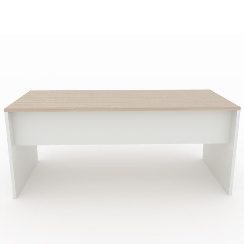 OFICIT Escritorio Mesa de Oficina en Color Blanco con Tablero Acacia, 180x80cm. FABRICACIÓN Nacional.