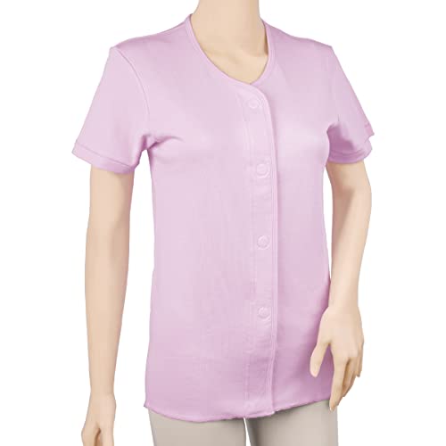 PH ワンタッチ肌着 前開き 婦人 1枚入 半袖 L ラベンダー 綿100% 74829