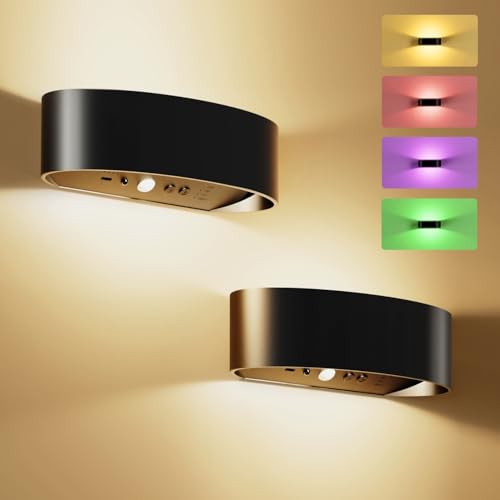Motion Sensor Wall Light 5000mAh Rechargeable Battery Operated Motion Sensor Light Indoor with Remote 15 RGB and 3 Colors Dimmable Wireless Wall Sconces for Hallway Living Room Stair Bedroom