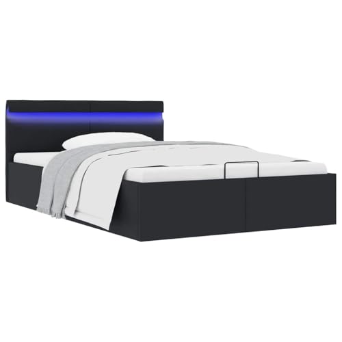 Woonisher Cama con cajón de almacenaje, iluminación LED hidráulica, Piel sintética, 120x200 cm, Mecanismo de almacenaje, Estructura de Cama Alta tapizada para Dormitorio Moderno