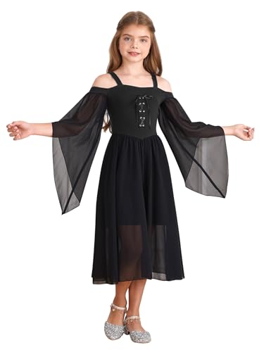 inlzdz Disfraz Medieval renacentista nobleza Palacio Princesa Niñas Vestidos De Estilo Maxi Vintage Vestido de Carnaval Halloween Fiesta Princesa Disfraz Negro 11-12 años