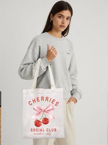 Image of KUIYAI Coquette Cherry Tote Bag - Soft Girlie Gift with Pink Bow & Cherries