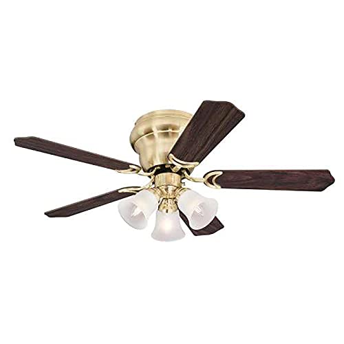 Ciata Lighting 42 Inch Contempra Trio Satin Brass Finish Indoor Ceiling Fan with Dimmable LED Light Fixture in Frosted Glass with Reversible Walnut/Maple Blades