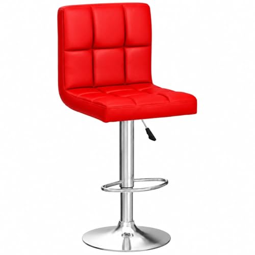 Image of Kemon KaiMeng Modern Adjustable Swivel Bar Stool Chair with Backrest, PU Leather Hydraulic Counter Stool with Footrest for Kitchen Island, Cafe & Home Bar, Red, Square Tufted Back Stool