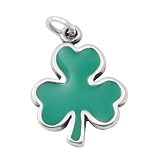 Green Irish Lucky Shamrock 3-Leaf Clover 925 Sterling Silver Charm Pendant Bracelet Jewelry Making Supply
