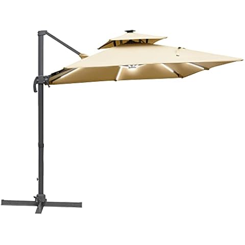 Outsunny 3m Cantilever Roma Parasol with Solar Lights Cover