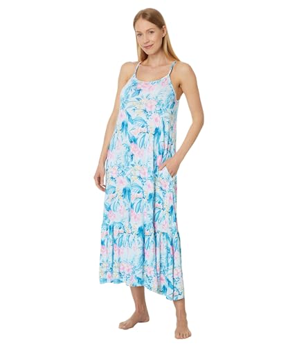 Tommy Bahama Tropical Sleeveless Maxi Gown - Maxi for Women - Rayon, Spandex Blend Fabric - Shoulder Straps Tropical Hibiscus MD (US 8-10) One Size