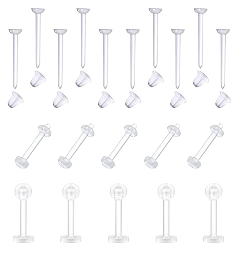 LAURITAMI Clear Earrings Studs Retainers Plastic Pins and Back Rubbers Stoppers Acrylic Ear Lobe Tragus Piercing 20G