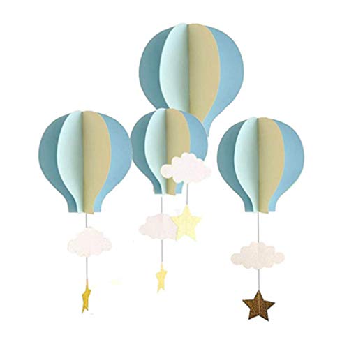 TOYANDONA Balões de ar quente de papel 3D para pendurar, nuvens, estrelas, balões de ar, decoração de aniversário, casamento, chá de bebé, 4 unidades