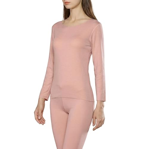 Comfortably Soft Cationic Thermal Underwear Set Full Length Base Layer Long Johns for Frigid Winter Weather Skiing(Female-Pink,L)