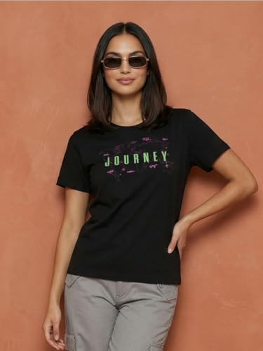 Image of Nobero Women's Graphic Printed T-Shirt | Regular Fit 180 GSM Cotton Tee for Women | Comfortable Round Neck Casual Wear