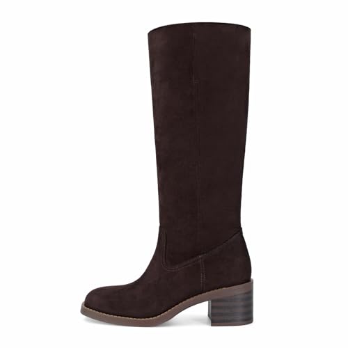 Image of ZJGZF Womens Banana Knee High Boots Square Toe Comfortable Boots Block Heel Riding Boots Wide Calf Tall Boots