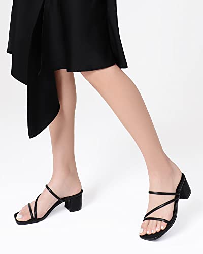 Image of Shoe'N Tale Strappy Heels For Women Low Chunky Block Heel Heeled Sandals Square Open Toe Slip On Slides Mules
